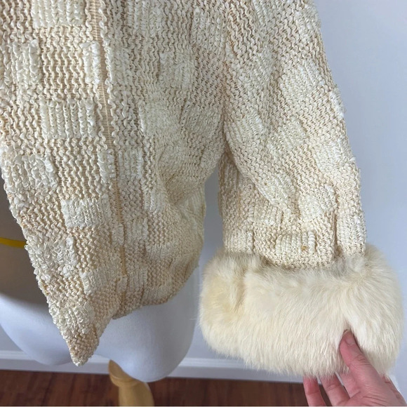 Vintage 1960s A Winter Product Crop Jacket Fur Trim Size S Cream - Picture 2 of 9